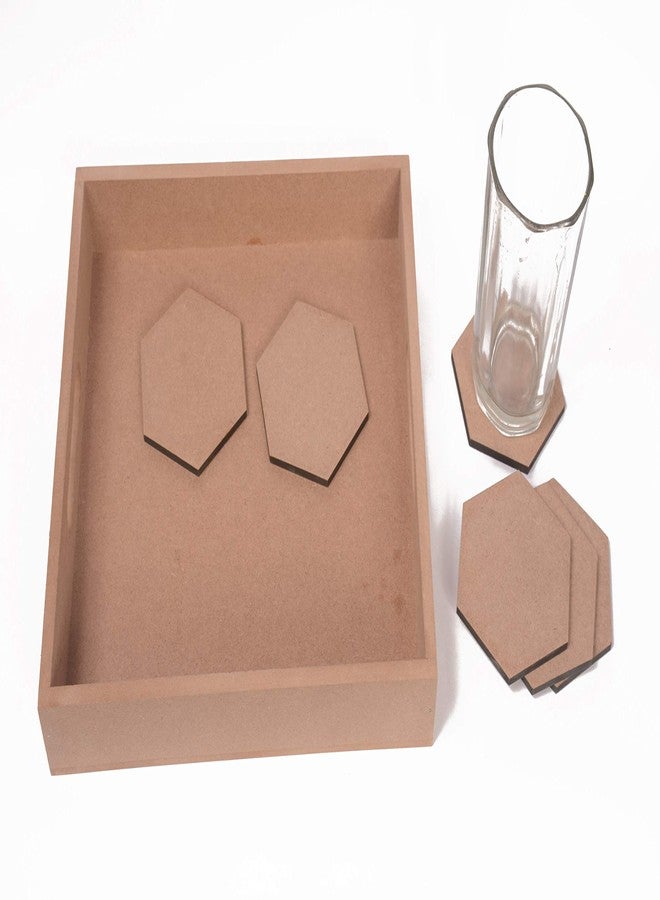 IVEI DIY Hexagon MDF Coasters Set of 6 & DIY Tray (10in X 9in) -MDF Plain Wooden Coasters Hexagon Shaped Blank Cutouts for Painting Wood Sheet Craft, Decoupage, Resin Art Work & Decoration - Image 1